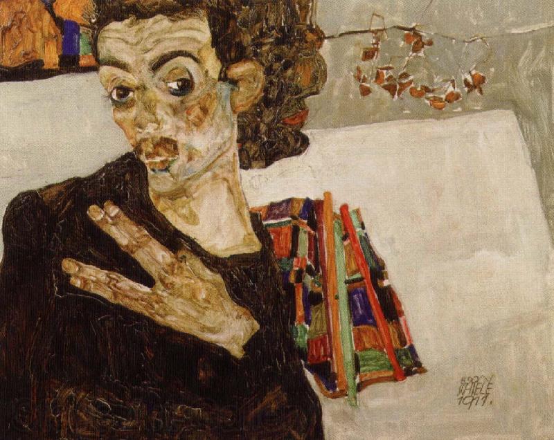 Egon Schiele sjalvportratt France oil painting art